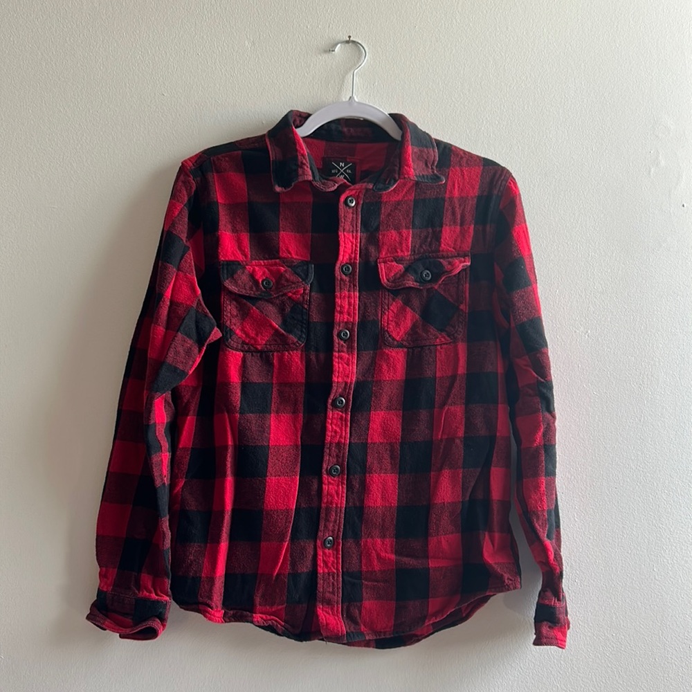 Red Plaid Button Down Shirt Small .